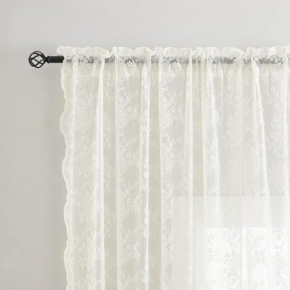 YJ YANJUN Vintage Lace Curtains 108 inches Long 2 Panels Set French Country - Image 2