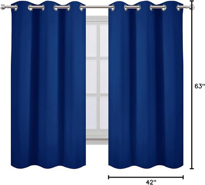 Blackout Curtains 42 x 63 inch/Royal Blue Curtains Set of 2 Panels/Thermal - Image 9