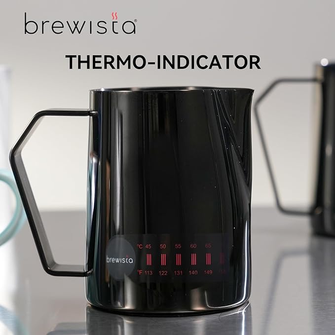 Brewista Precision Milk Frothing Pitcher, Steaming Jug, Coffee, Espresso Machine Accessories for Barista, Latte Art, Cappuccino, Stainless Steel Cup, 16 oz/480 ml, Matte Black