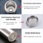 Vacuum Insulated Stainless Steel Water Bottle with Tea Infuser - Wide Mouth,BPA-Free, Leak- Proof,Keeps Cold 24H/ Hot 12H- Ideal for Travel,Office, Gym (17oz)