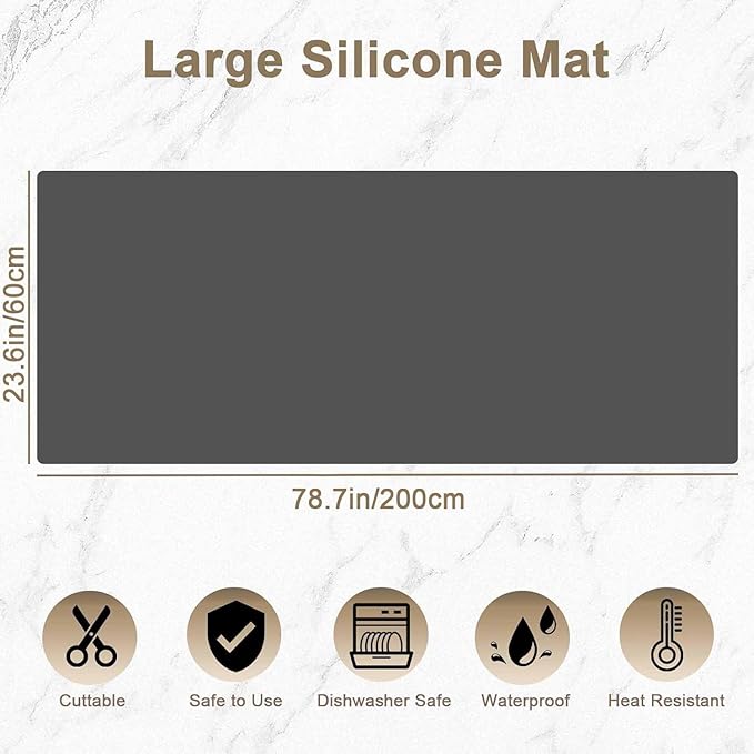 78.7"x23.6" Large Silicone Mat for Kitchen Counter, Heat Resistant Non-Slip Countertop Protector, Waterproof Silicone Craft Mat for Kitchen Island, Semitransparent