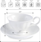 Fine Bone China Coffee Cups with Saucers, Set of 4 Vintage British Royal Style Ceramic Tea Cups, 4 Oz Small Tea Cup and Saucer Set for Afternoon Tea or Gift