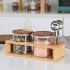 KKC HOME ACCENTS Airtight Borosilicate Glass Food Storage Jars with Wood Lids and Scoop for Coffee,Tea,Sugar,Salt,Wooden Top Glass Sealed Jars,18 Fluid Ounces