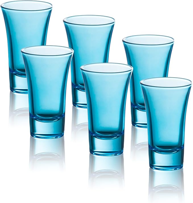 M&N HOME Blue Colored Glass Shot Glasses, 2 Oz Set of 6 with Heavy Base - Whiskey, Tequila & Cocktail Glasses