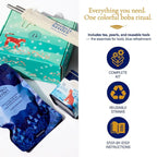 Herbs & Kettles Blue Chai Boba Kit | Butterfly Pea Flower Chai with Ginger, Cardamom, Cloves & Cinnamon + Chewy Tapioca Pearls | Complete DIY Caffeine-Free Bubble Tea Kit with Reusable Straws |