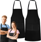 GREEN LIFESTYLE 2 Pack Chef Apron with Pockets – Grilling Aprons for Men, Waterproof Cooking Apron for BBQ, Work or Restaurant Use, Kitchen Aprons for Women with Pockets – Black