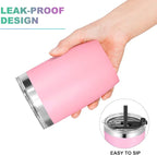 VEGOND Stainless Steel 12 oz Tumblers bulk Vacuum Insulated Double Wall Travel Tumbler with Lid and Straw Reusable Tumbler, Pink 1 Pack