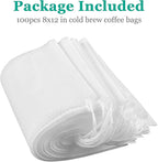 Yzurbu 100pcs 8''x12'' Cold Brew Coffee Bags, No Mess Disposable Filter Bag with Drawstring for Coffee Grounds & Ice Tea