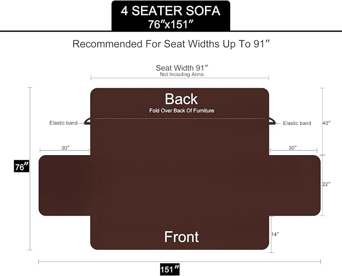 U-NICE HOME 4 Seater Sofa Cover 91''Large Couch Cover, Burgundy/Tan | Washable - Image 6