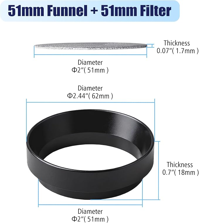 51mm Espresso Dosing Funnel and Puck Screen Set, Espresso Coffee Dosing Ring & 1.7mm 316 Stainless Steel Espresso Portafilter for Coffee Portafilter Filter Basket
