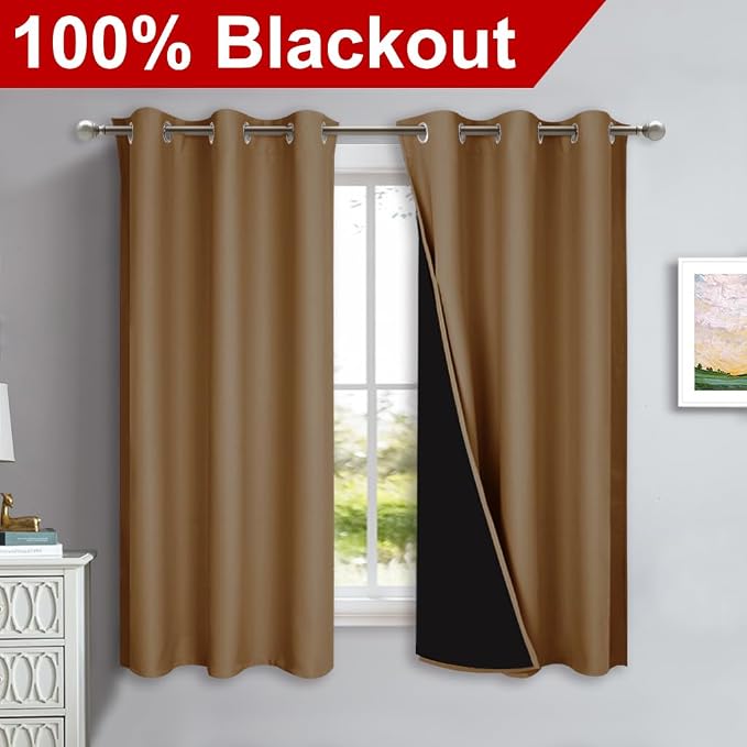 NICETOWN 100% Blackout Curtains 45 inches Long, 1 Pair, 42 inches Width Each - Image 2