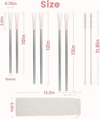 OUTXE Anti Wrinkle Straw 6 Pcs, Flat Wide Drinking Straw for Stanley Cup 40 oz 30 oz, Reusable Wrinkle Free Long Stainless Steel Metal Straw for Lip with Cleaning Brush and Carrying Bag