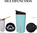 GiNT 17oz Travel Tea Mug with Infuser and Two Lid. Vacuum Insulated 316 Stainless Steel Travel Coffee Mug. Dishwasher Safe Tea Cup with Tea Strainer for Hot and Cold Brew Coffee or Tea(Green)