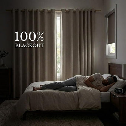 NICETOWN Natural 100% Blackout Linen Curtains 84 inch Long Burg - Image 2