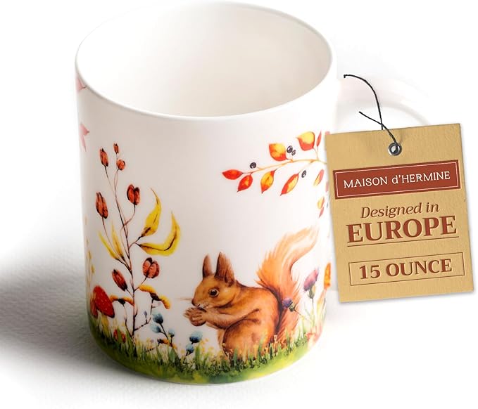 Maison d' Hermine Coffee Mug with Handles Fine Bone China Mugs Pack of One Tea Cups for Hot Beverages Cappuccino Latte Home Restaurant Office Perfect for Gift (Sous-Bois - Option 1, 15 Ounce)