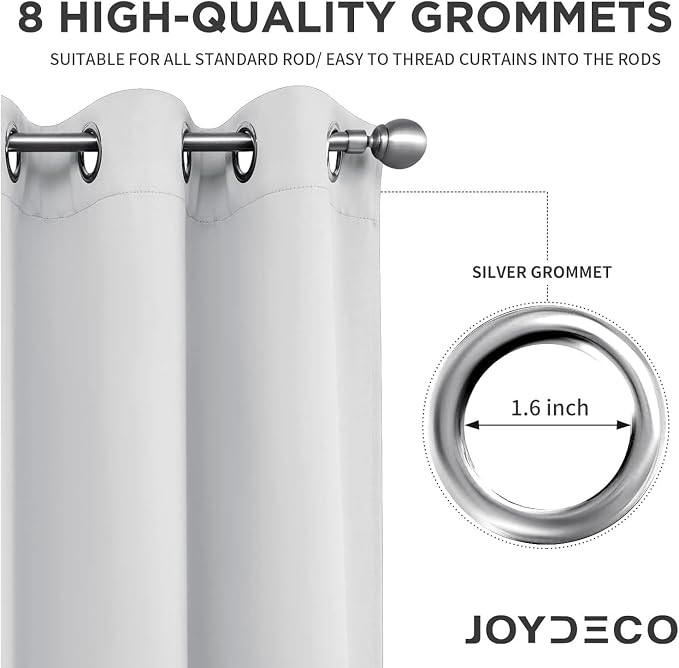 Joydeco White Curtains 63 Inches Long 2 Panels Set, Thermal Insulated Long - Image 2