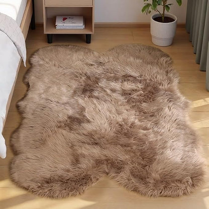 Goolela Faux Sheepskin Fur Rug Light Brown Beige Fluffy Rug 4x6 Carpet by Goolela