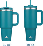 40 oz Tumbler with Handle and 2 Straws,2 in 1 Lid Insulated Water Bottle Stainless Steel Travel Coffee Mug,Blue