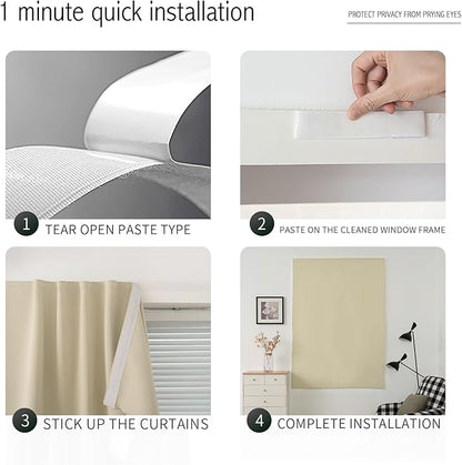 Blackout Curtains with Self Adhesive Tape No Rod No Drill Easy Install Window - Image 3