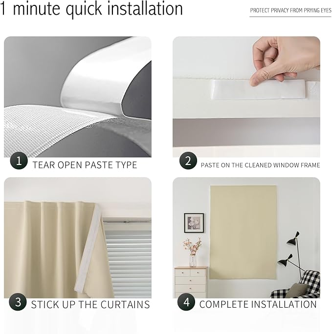 Stick On Blackout Curtains No Drill Required Self Adhesive Window Coverings - Image 3