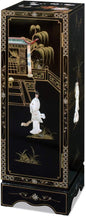Black Lacquer Mother of Pearl Chinese Pedestal Cabinet by ChinaFurnitureOnline