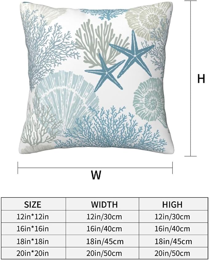Nautical Coastal Beach Pillow Covers 16x16 Set of 2, Ocean Themed Seashell - Image 4