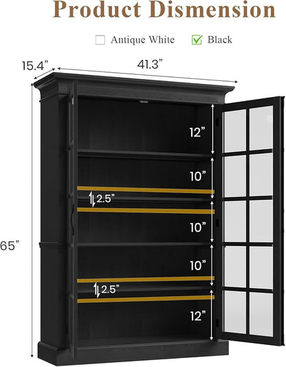 QUW Modern 65" Tall Display Cabinet, Farmhouse Curio Cabinets - Image 3