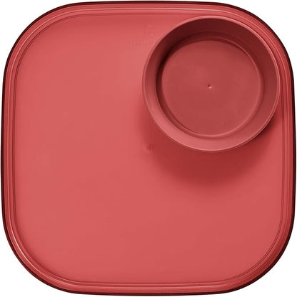 Madesmart Dipware Reusable Dining Plate/Serving Tray for Appetizers and Snacks, Food-Safe Appetizer Serving Platter with Removable Dip Bowl, Red