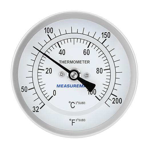 MEASUREMAN Hot Water Bi-Metal Thermometer, 3" Dial, 12" Lead-Free Brass Stem, 32-212°F/0-100°C Range, 2% Accuracy, 1/2" NPT Mount