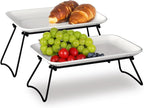 HAPPY KIT 12 Inch 2 Tier Serving Tray,Tiered Tray Stand with Freely Combinable Rack,Serving Platter for Appetizer Steak Chips Dessert, Black
