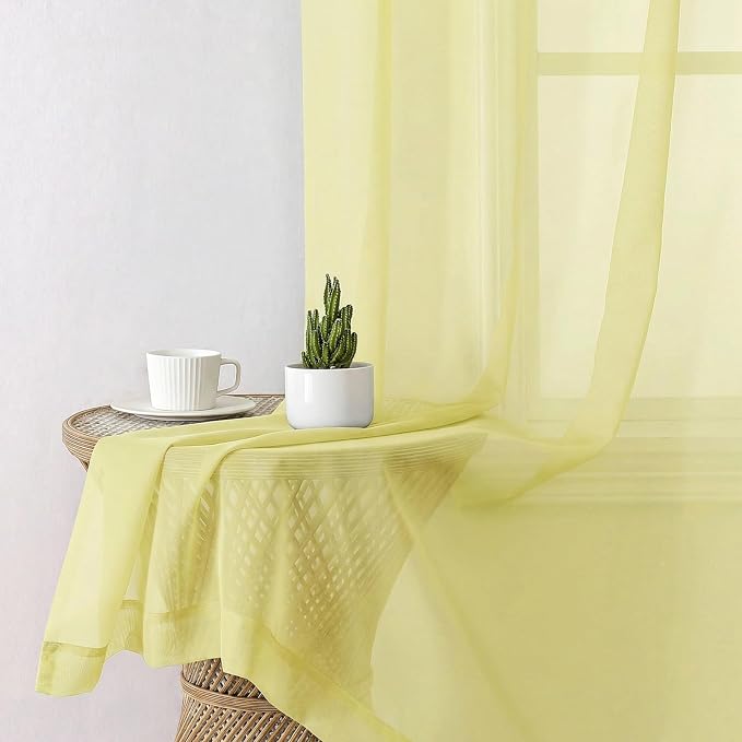 Goose Yellow Sheer Curtains 72 Inches Long 2 Panels, Rod Pocket Light Filtering - Image 4