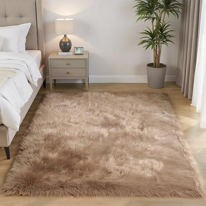 Goolela Faux Sheepskin Fur Area Rug 5x8 Light Brown Beige Fluffy Fuzzy Furry - Image 2