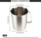 Stainless Steel Measuring Cup Pitcher with Marking with Handle for Milk Froth Latte Art (32OZ/1 Liter)