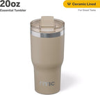 RTIC 20oz Essential Tumbler with Lid, Insulated, Stainless Steel, Metal, Double Wall Vacuum-Insulation, Ceramic Lined, Travel Cup for Iced Coffee, Tea, Hot and Cold Drink, Beach