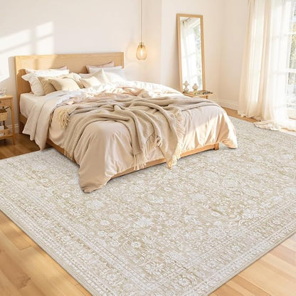 8x10 Area Rugs Living Room: Bedroom Washable Carpet Natural Beige | Large - Image 2