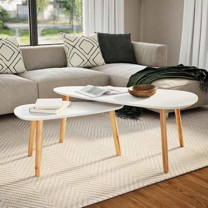 White Solid Pinewood and MDF Coffee Table Set of 2, Scandinavian Style Modern by Unknown