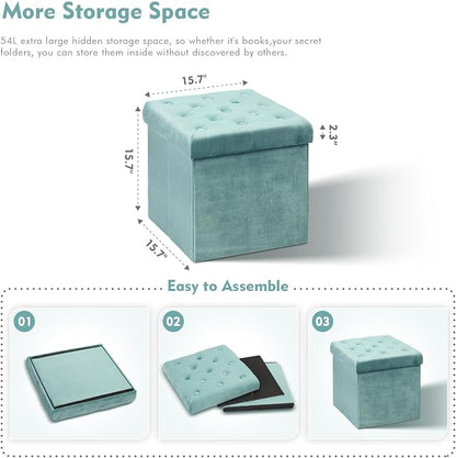 B FSOBEIIALEO Storage Ottoman Cube Velvet Tufted Folding Ottomans Footstool - Image 3