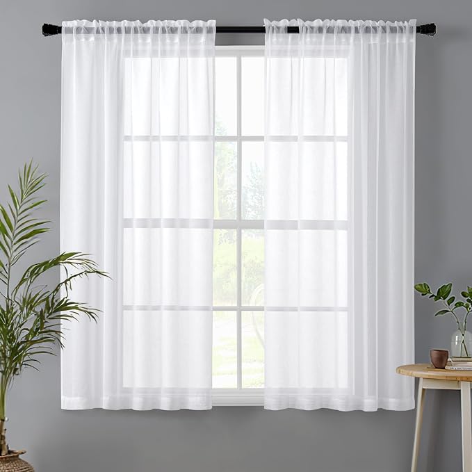 MIULEE Semi White Linen Textured Sheer Curtains 42W×63L Rod Pocket 2 Panels | by MIULEE