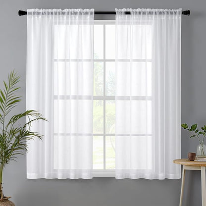 MIULEE Semi White Linen Textured Sheer Curtains 42W×63L Rod Pocket 2 Panels | by MIULEE