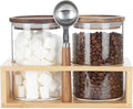 KKC HOME ACCENTS Clear Borosilicate Glass Glass Storage Jars with Airtight Wood Lids,Air Tight Sealed Wooden Top Glass Jars with Spoon for Coffee,Tea,Sugar, 25 OZ (750 ml)