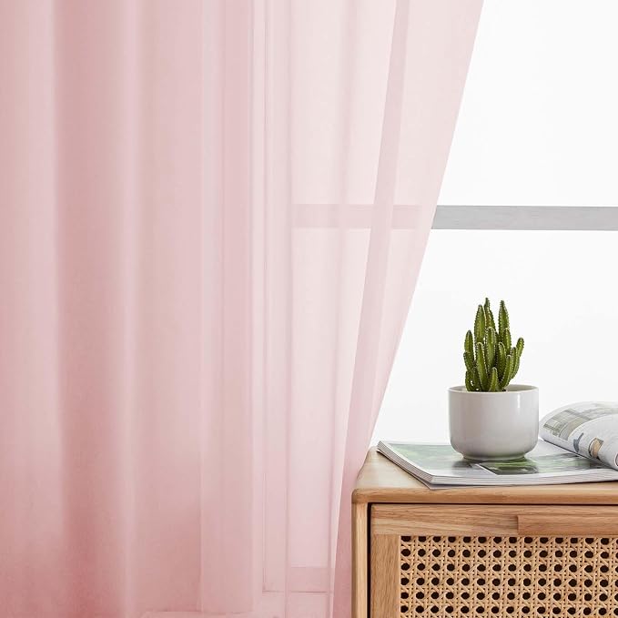Blush Sheer Curtains 84 Inches Long 2 Panels, Soft Airy Light Filtering Curtains - Image 3