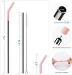 Metal Straw with Silicone Tip for 40oz Stanley Cup, 2 Pcs Stainless Steel Straws Replacement for Stanley 40 oz Adventure Quencher Travel Tumbler Cup, 1 Straw Brush (Light Pink)