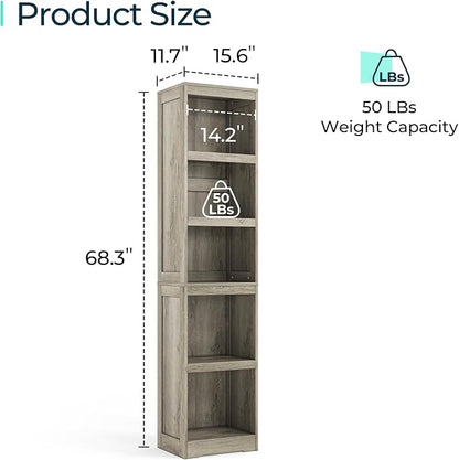 LINSY HOME 5-Shelf Bookcase, Narrow Bookshelves Floor Standing Storage Shelves - Image 3