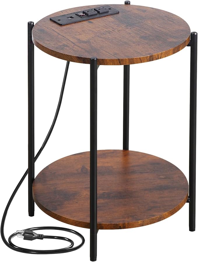 Gawicpy 2 Tier Round Side Table, Folding End Tables Coffee Table Simplistic by Gawicpy