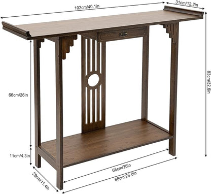 Chinese Style Vintage Console Table, 40In 2 Tiers Bamboo Sofa Consoles Table - Image 3