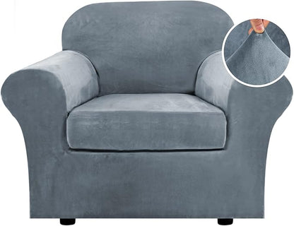 H.VERSAILTEX Rich Velvet Stretch 2 Piece Cover Chair Slipcover Sofa Cover by HVERSAILTEX