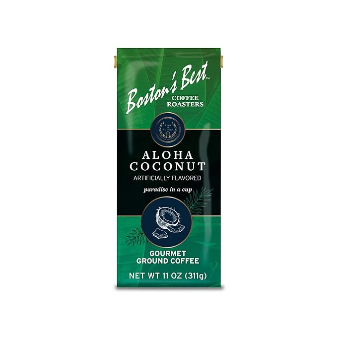 Boston’s Best Coffee - Aloha Coconut Flavored Delicious Gourmet Premium Ground Coffee, 11 oz. / 311 g Bag
