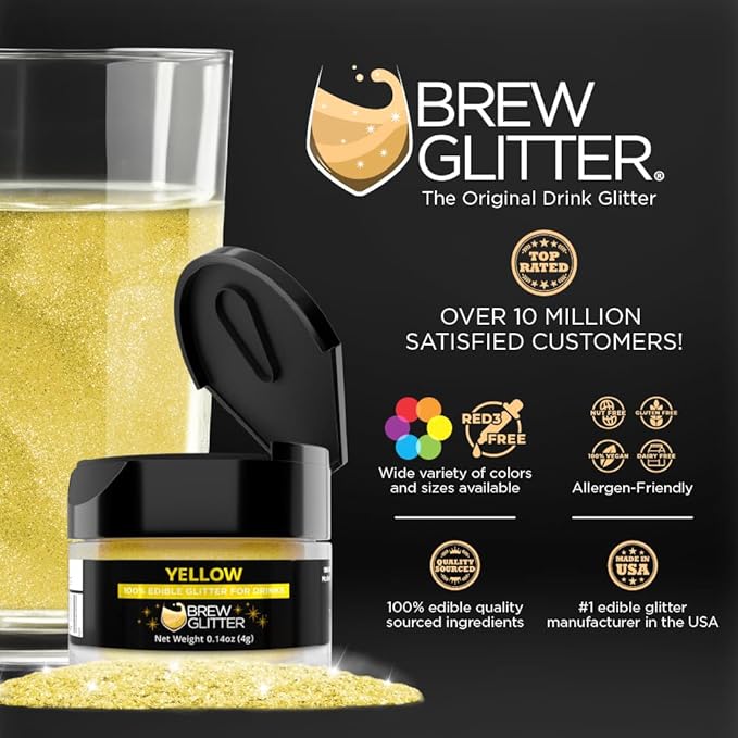 Brew Glitter Yellow Edible Drink Glitter 1x 4g Jar for Cocktails, Beer, & Beverages