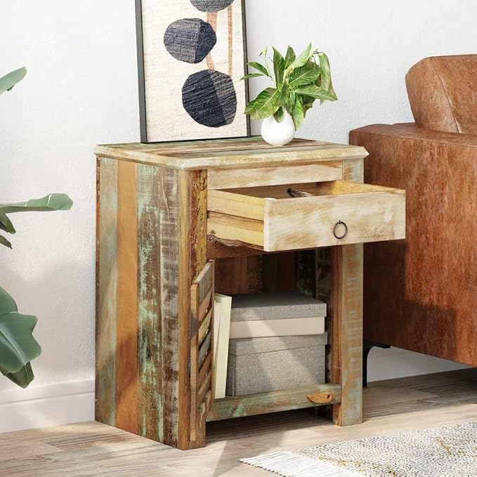 Vintage Reclaimed Wood End Table by Unknown