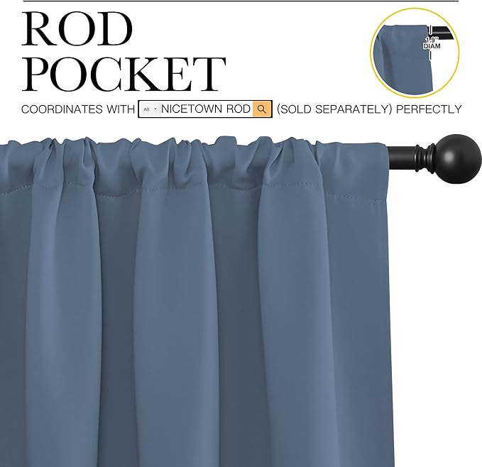 NICETOWN Stone Blue Blackout Curtains - Image 3